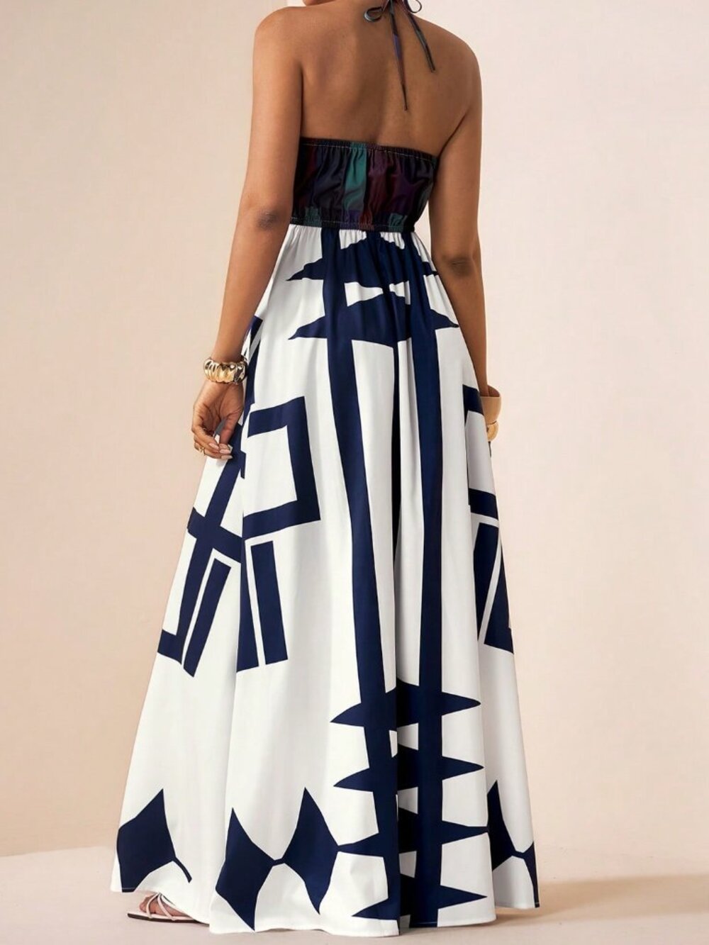 Multicolor Boho Women's Maxi Dress with Spaghetti Straps and Deep V-Neck - Picture 2 of 9